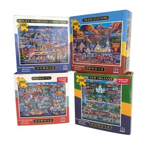 Dowdle Folk Art Jigsaw Puzzles Lot of 4 1000 Piece New Orleans Train Station USA